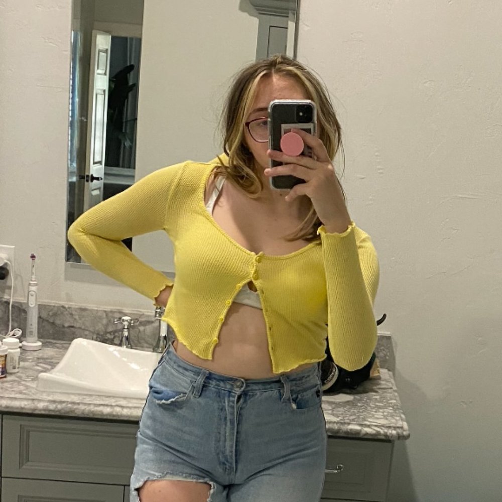 H&M yellow knit v-neck cardigan